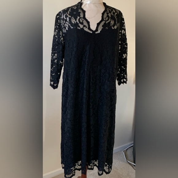 Karen Kane Black Dress Lace Overlay Scallop Hem Cocktail Holiday Party NYE Sz 2X - Picture 2 of 13